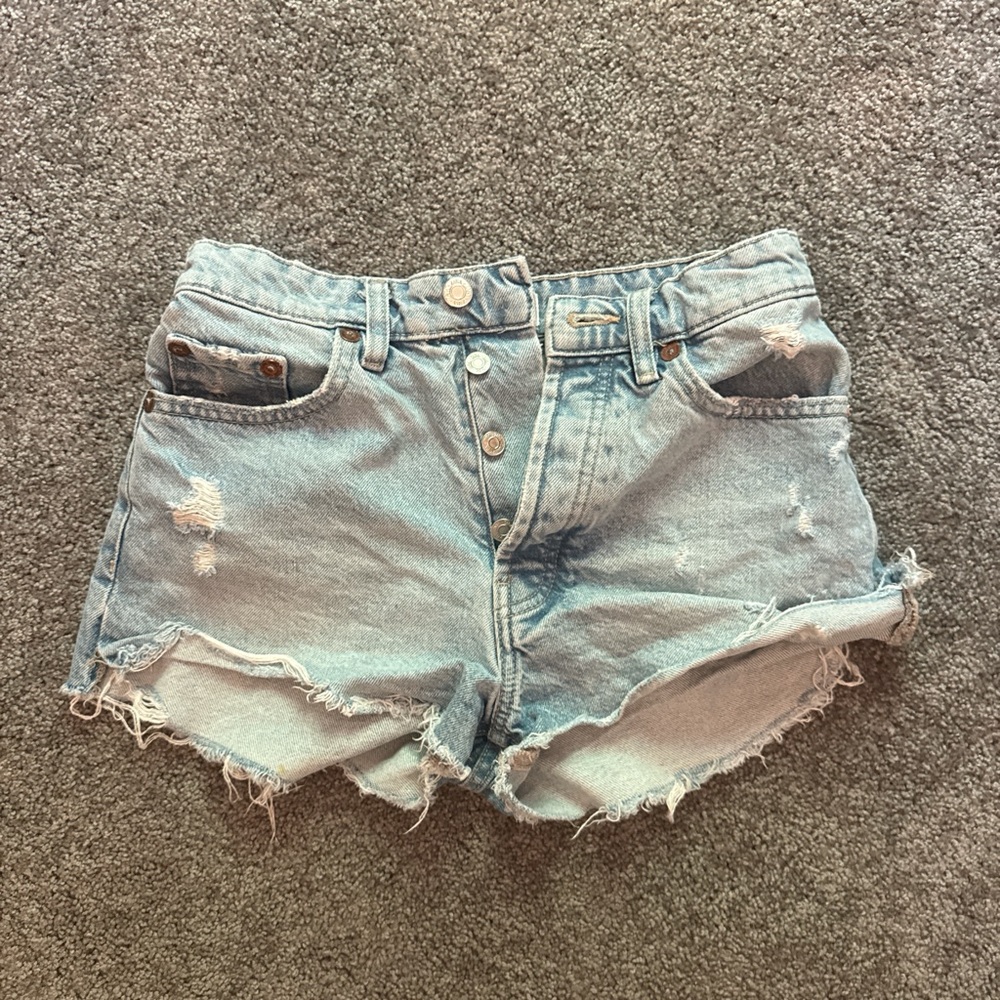 Zara Blue Jean Shorts Distressed High-Waisted